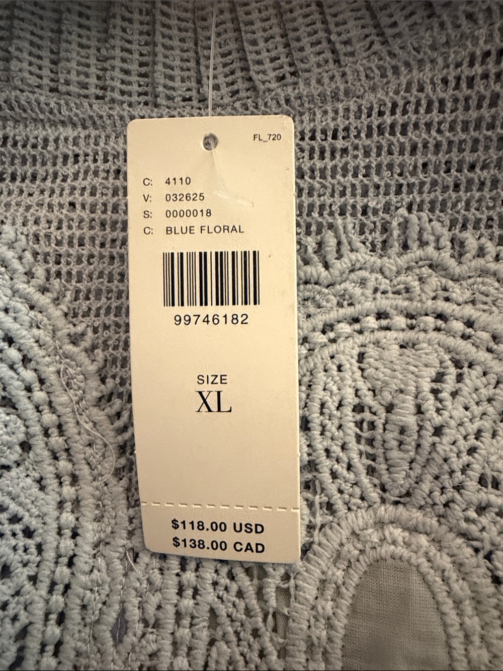 Anthropologie Light Blue Crochet Yoke Floral Babydoll Top - Picture 7 of 7